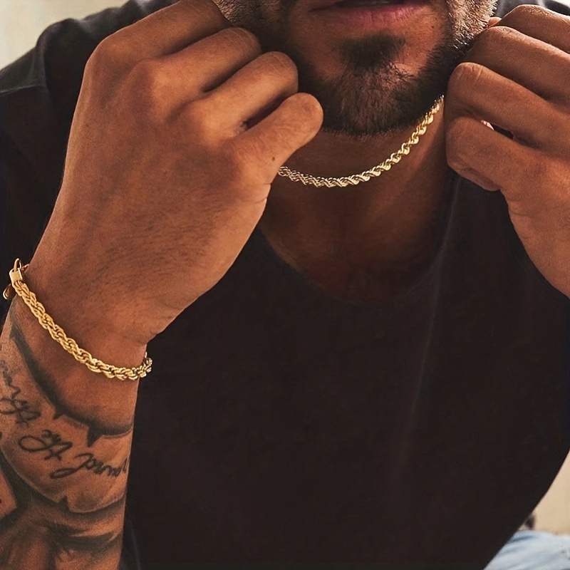 2pc Street Golden Rope Chain Set Necklace & Bracelet For Party Gift